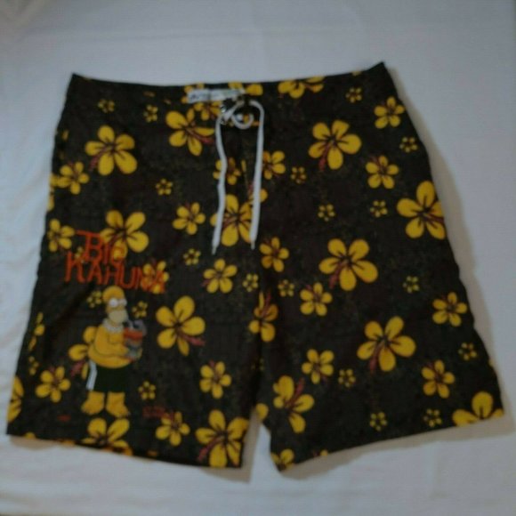 The Simpsons Calhoun Sportwear XXL Extra Extra Large Floral Green Yellow Shorts - Picture 1 of 11